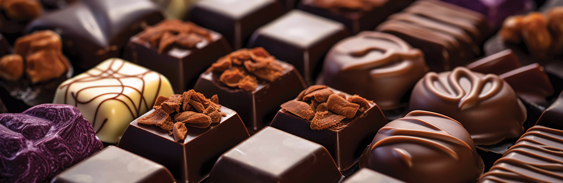 Close-up of gourmet chocolate molded into shell and seahorse shapes