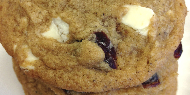 Photograph of white chocolate cranberry cookies